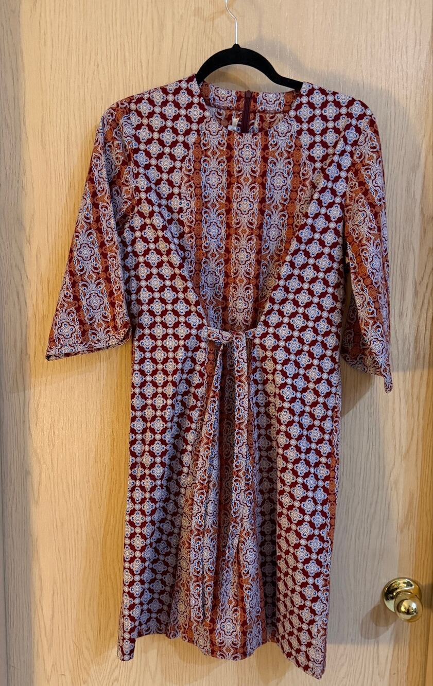 Batik Keris Fashion Cotton Dress Large Boho Medallion Print Tie Waist